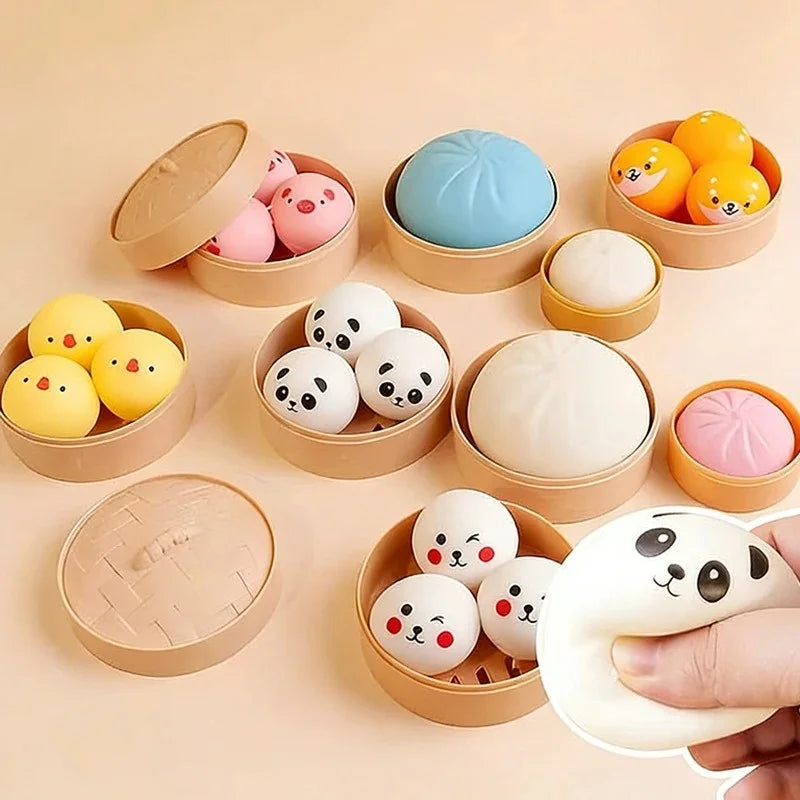Mini Dumpling Squishy Toy Set with Steamer – Pig & Panda