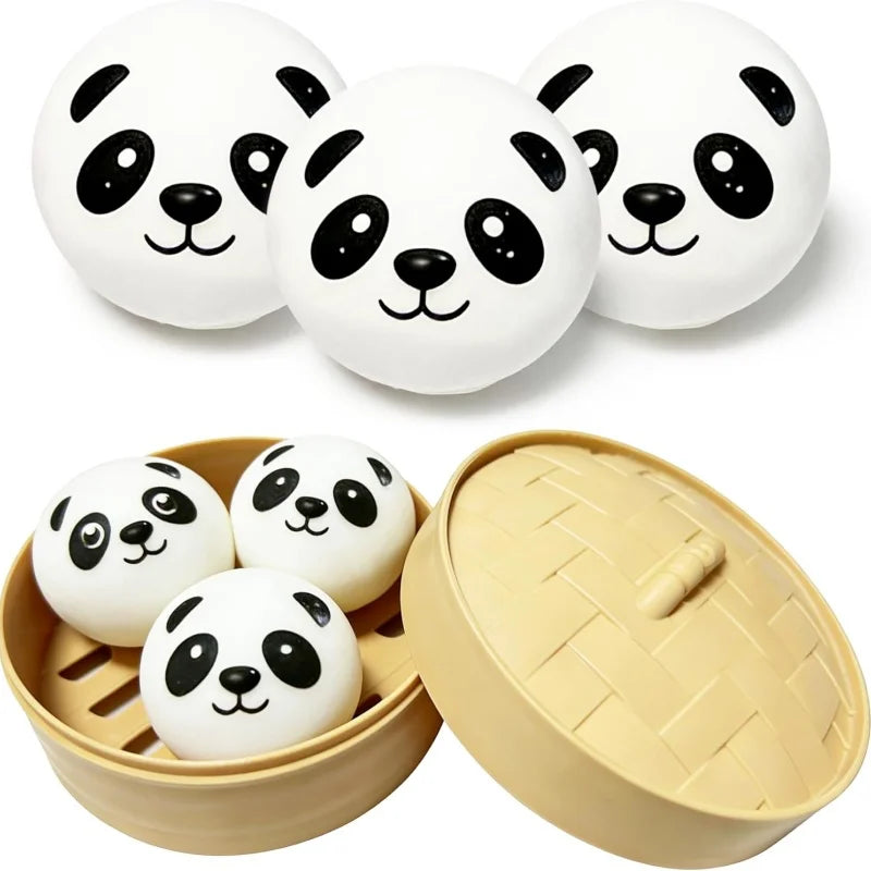 Mini Dumpling Squishy Toy Set with Steamer – Pig & Panda