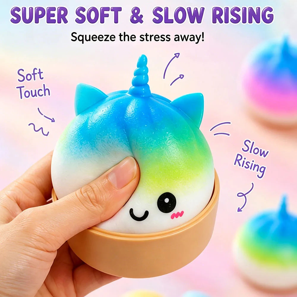 Rainbow Unicorn Dumpling Squishy Toy – Random Colour