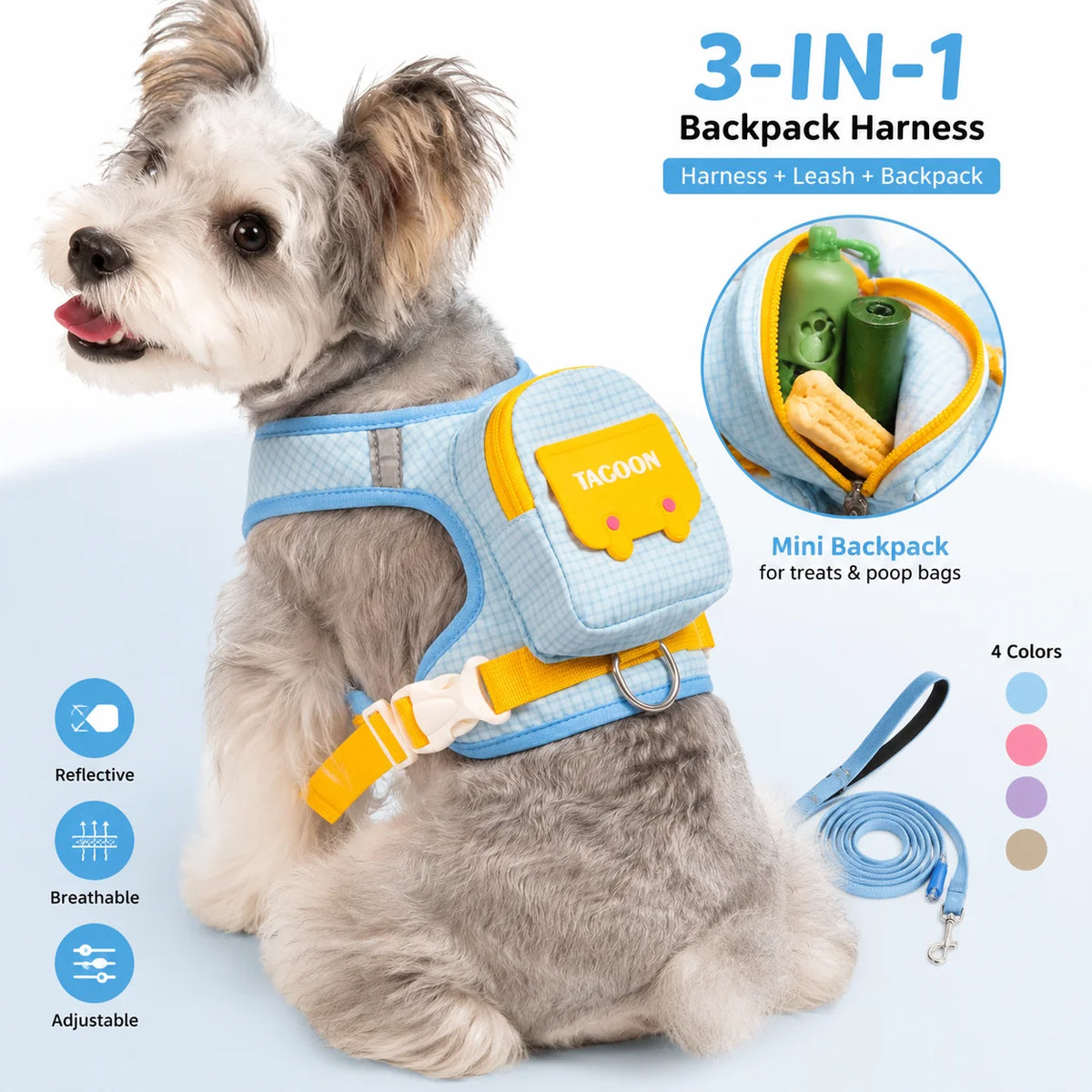 Borwger Reflective Dog Backpack Harness – Optional Leash Set