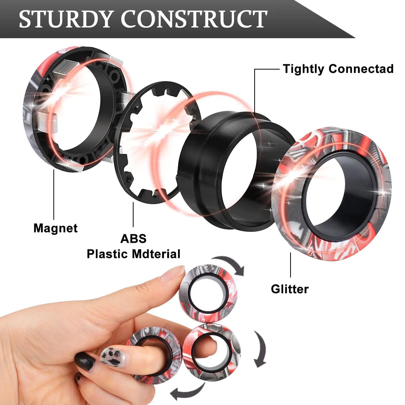 3Pcs Fidget Spinner Magnetic Ring Toy