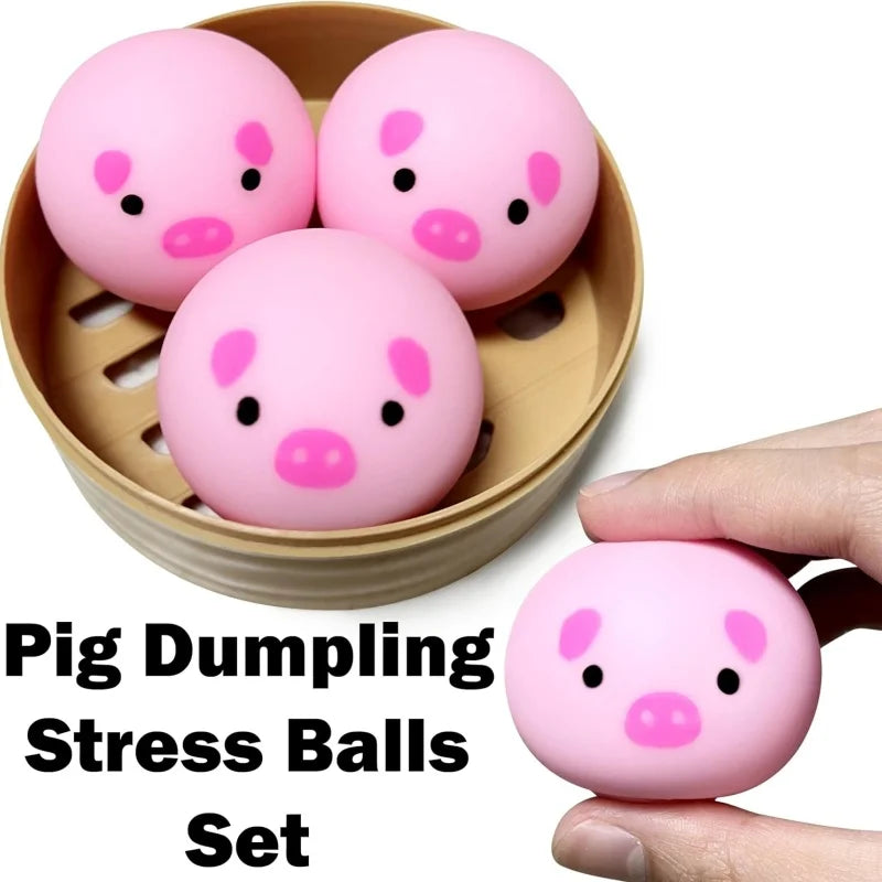 Mini Dumpling Squishy Toy Set with Steamer – Pig & Panda