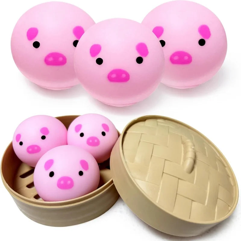 Mini Dumpling Squishy Toy Set with Steamer – Pig & Panda