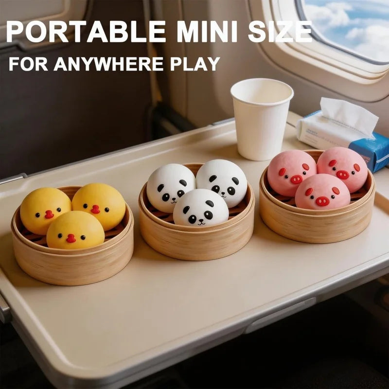 Mini Dumpling Squishy Toy Set with Steamer – Pig & Panda