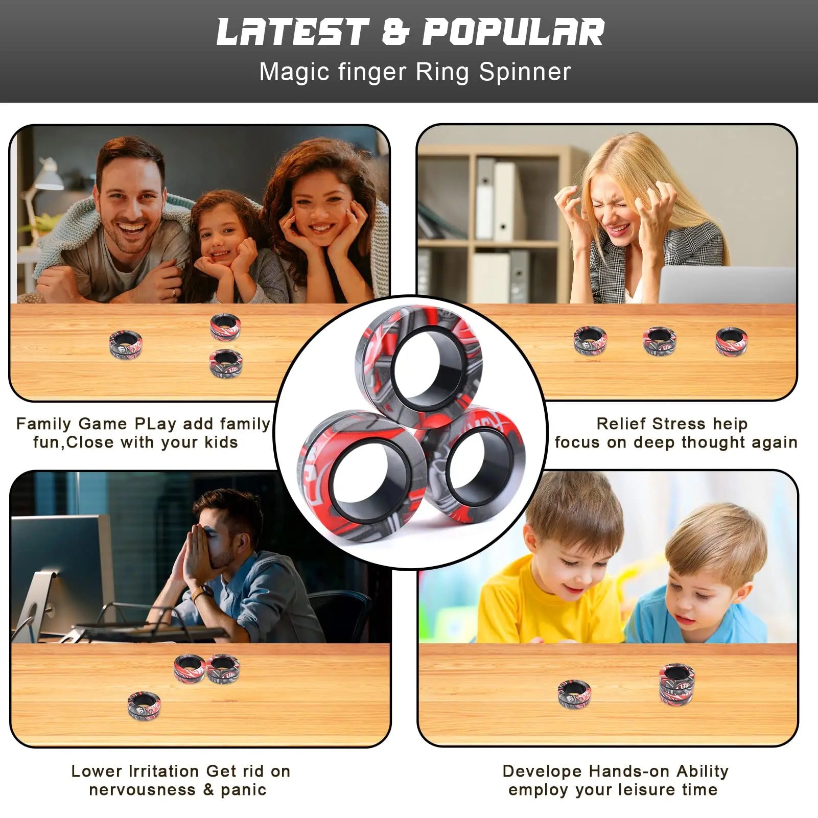 3Pcs Fidget Spinner Magnetic Ring Toy