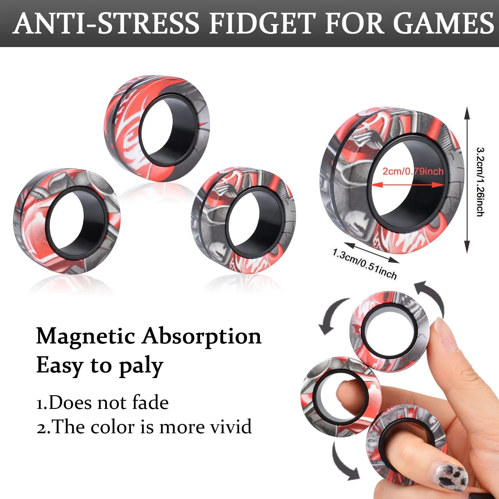 3Pcs Fidget Spinner Magnetic Ring Toy