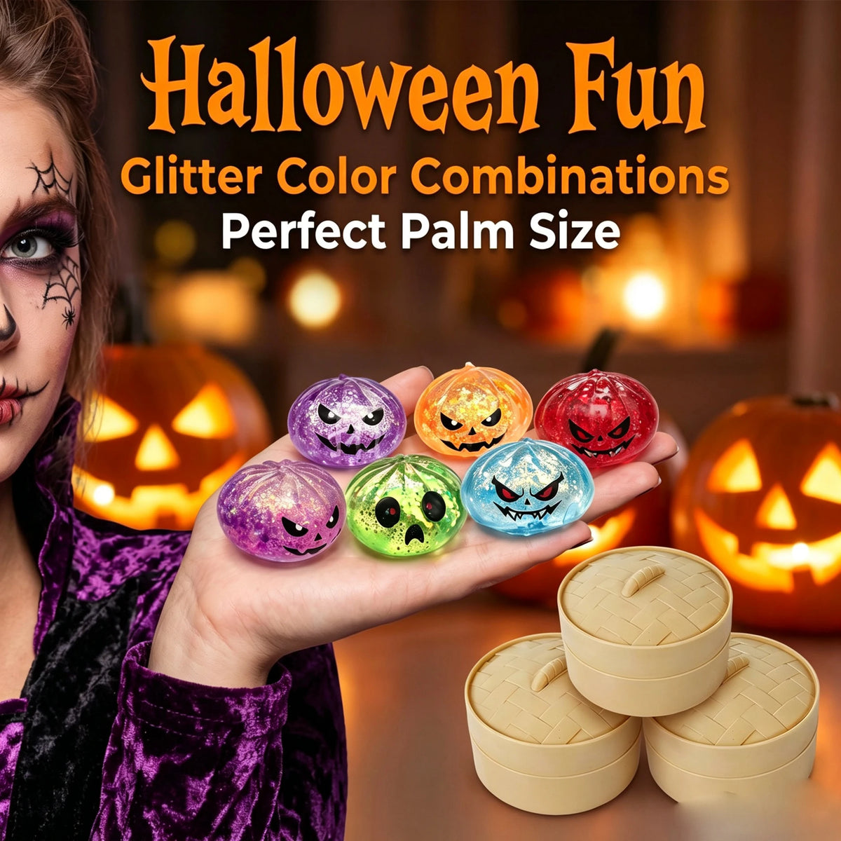 Halloween Glitter Dumpling Squishy Toy – 5.5cm