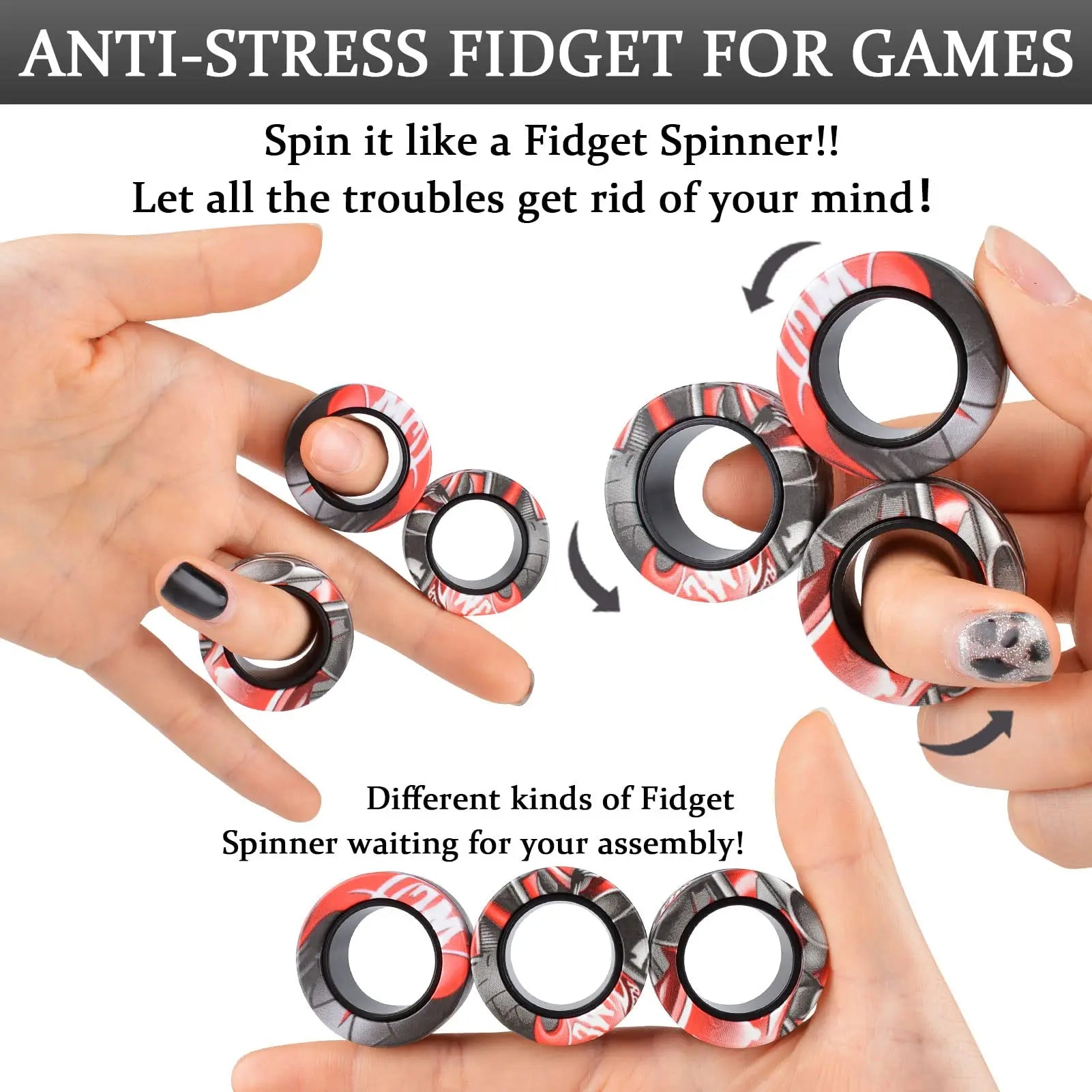 3Pcs Fidget Spinner Magnetic Ring Toy